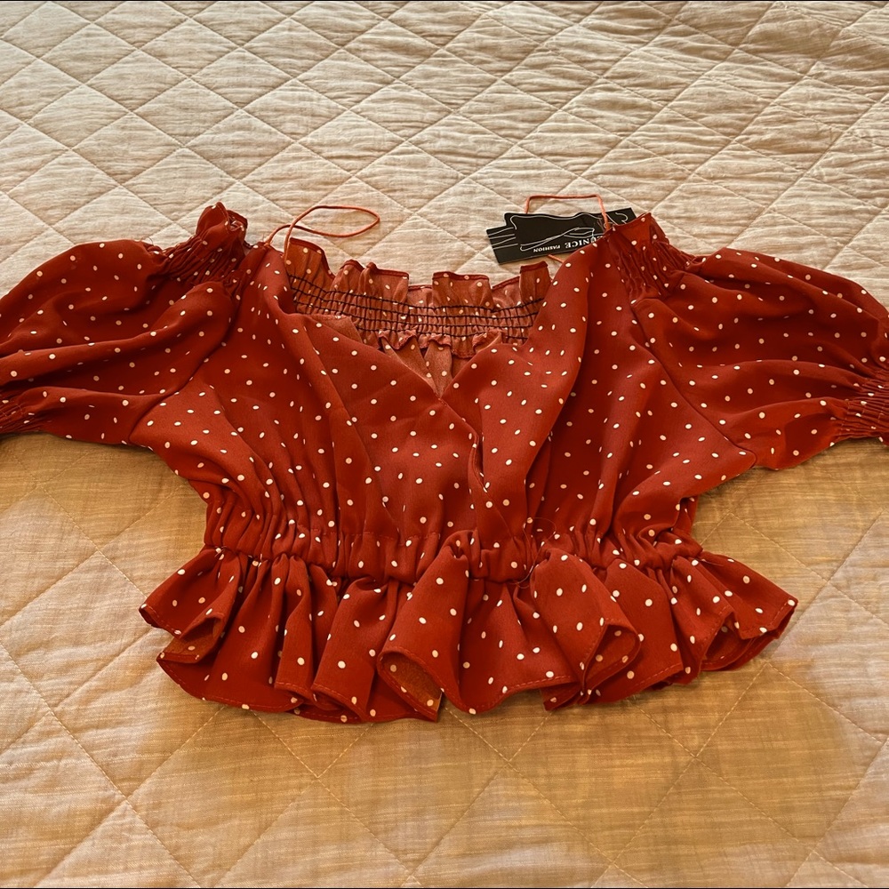 Never used Raffled Off shoulder blouse